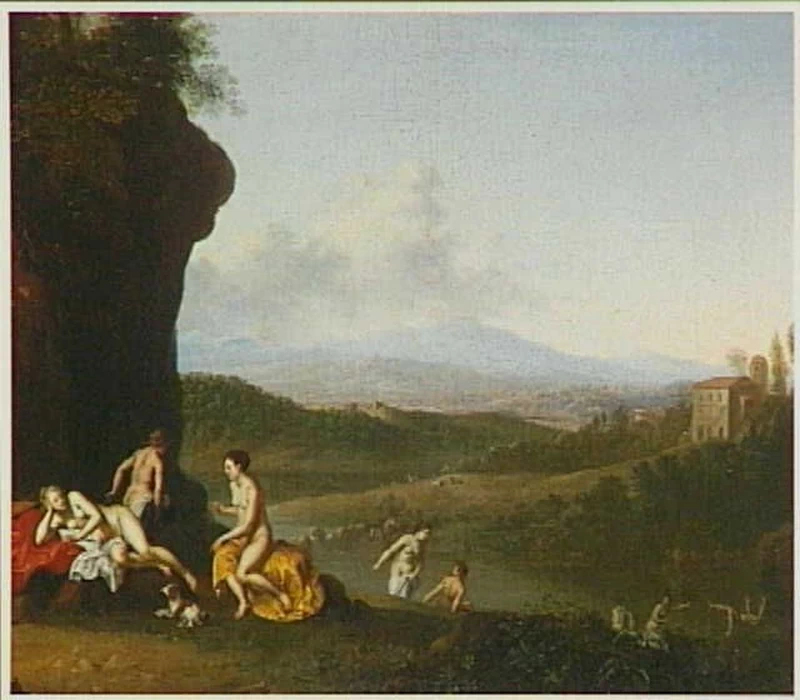 Paesaggio arcadico con ninfe bagnanti